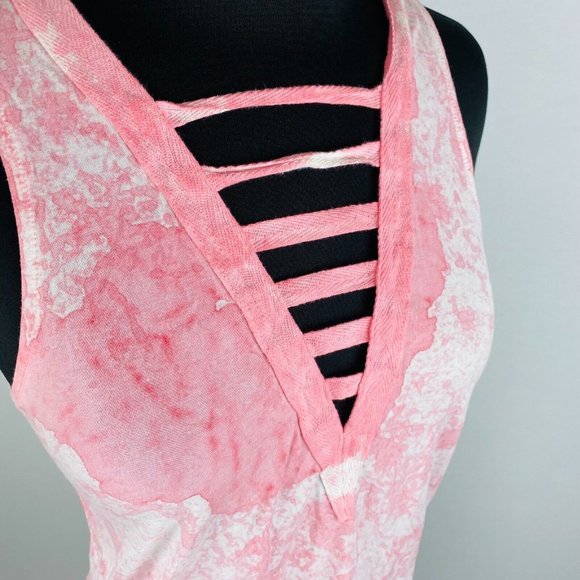 American Eagle Womens XS Sleeveless Boho Pink Splatter Print Strappy V-Neck Top - Picture 3 of 6